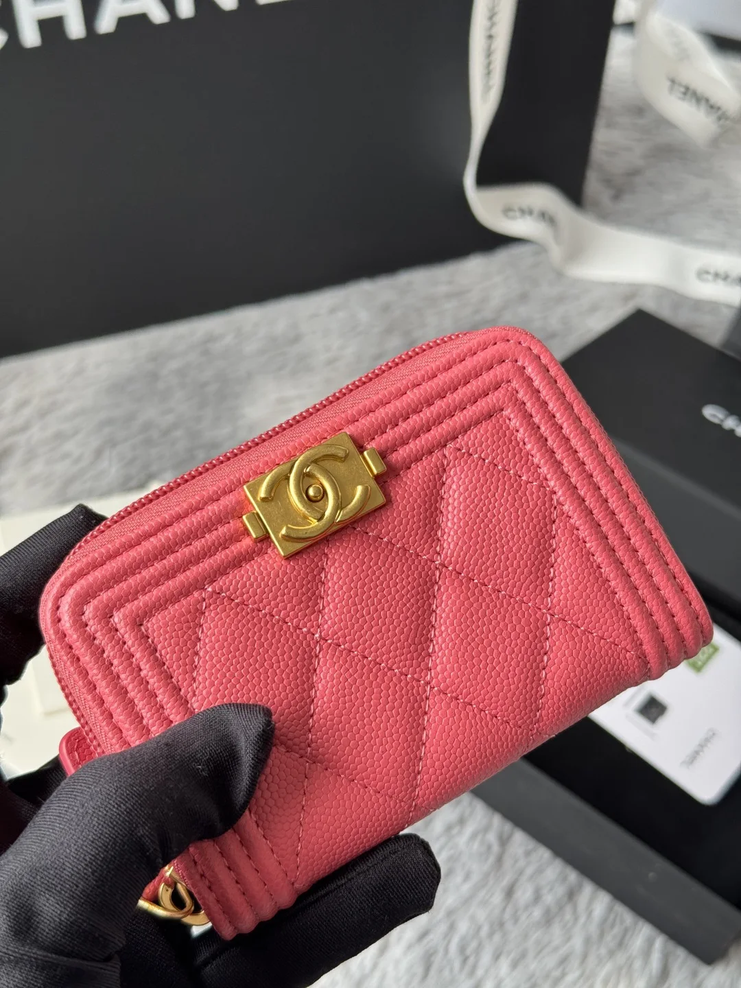 Chanel A80602 BOY Diamond Quilted Coin Purse - Detail view 7