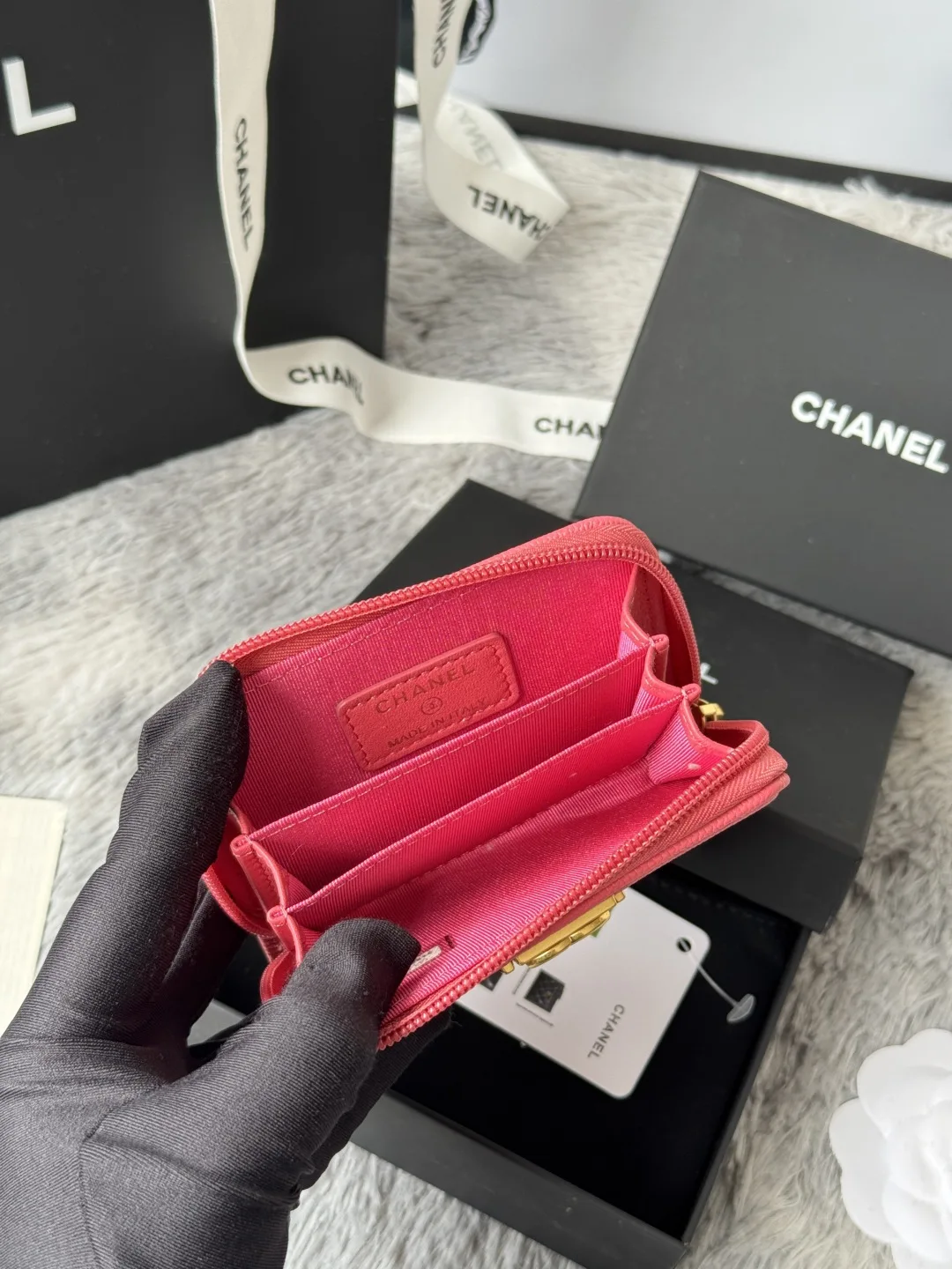 Chanel A80602 BOY Diamond Quilted Coin Purse - Detail view 8