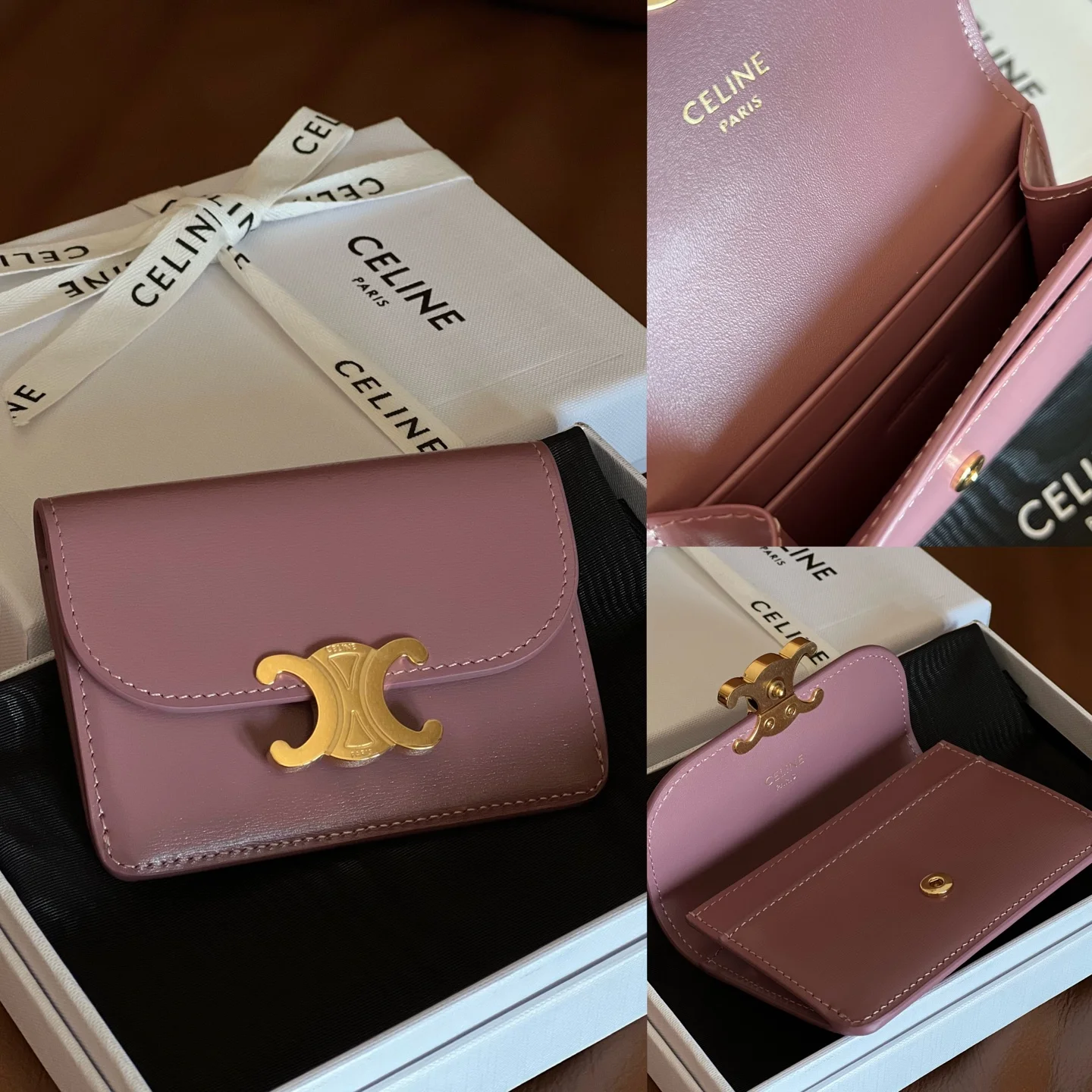 Celine 10I5834 TRIOMPHE Shiny Calfskin Flap Card Holder - Detail view 6
