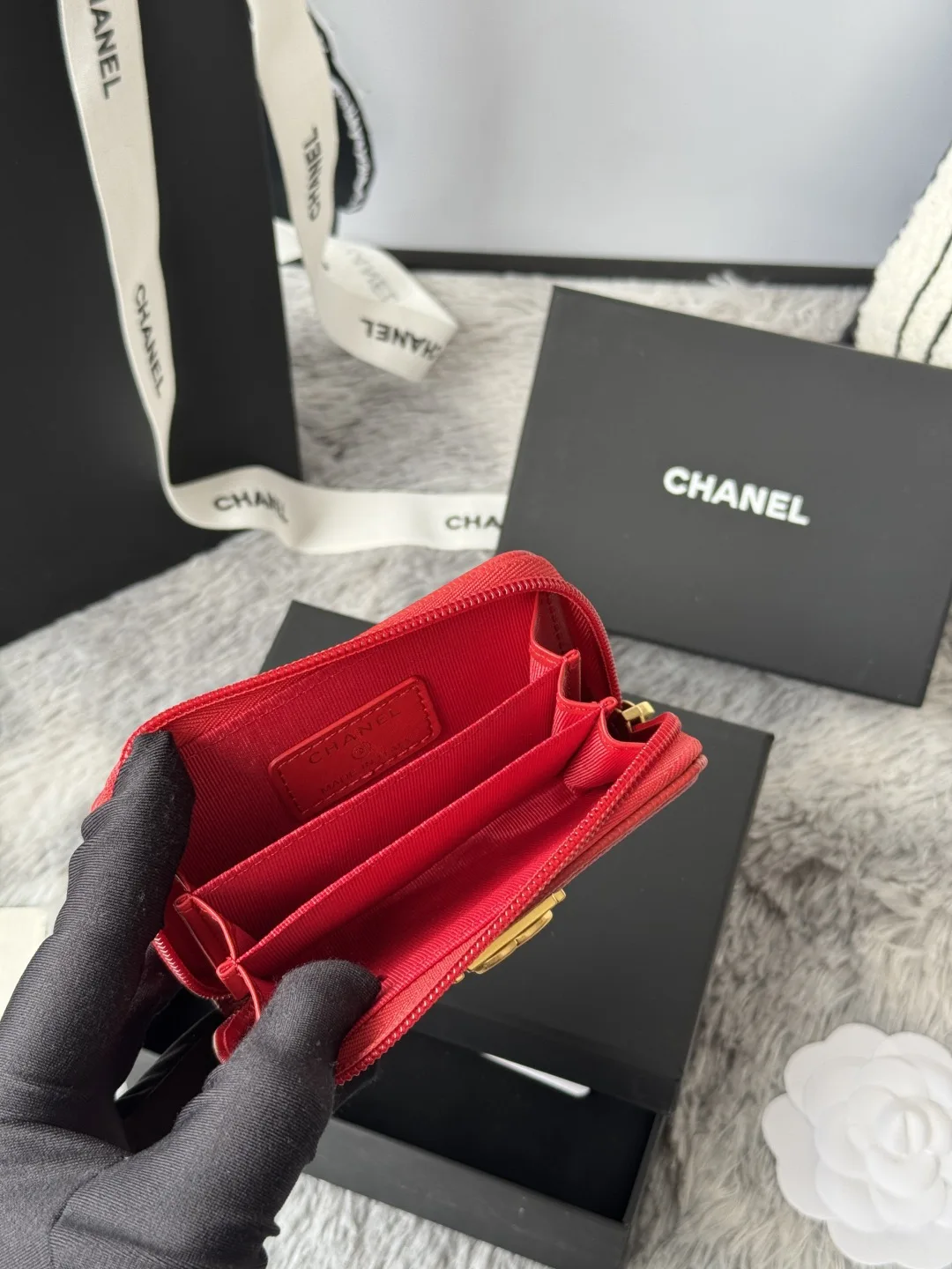 Chanel A80602 BOY Diamond Quilted Coin Purse - Detail view 7