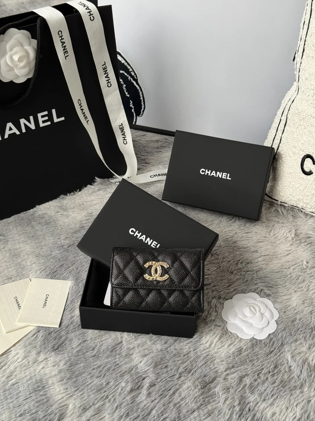 Chanel AP3047 22k Gold Embossed Hardware Double C Logo Cardholder