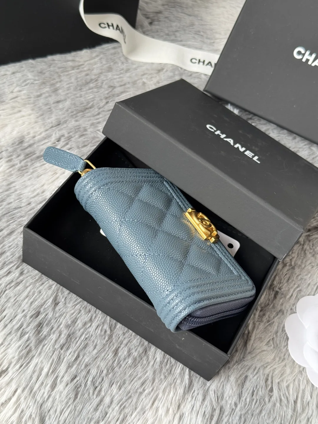 Chanel A80602 BOY Diamond Quilted Coin Purse - Detail view 6