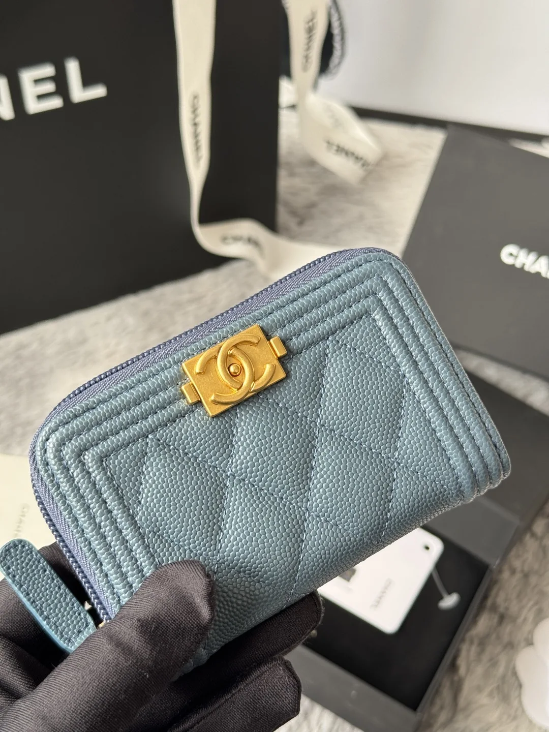 Chanel A80602 BOY Diamond Quilted Coin Purse - Detail view 7