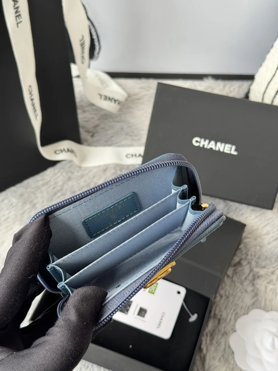 Chanel A80602 BOY Diamond Quilted Coin Purse - Detail view 8