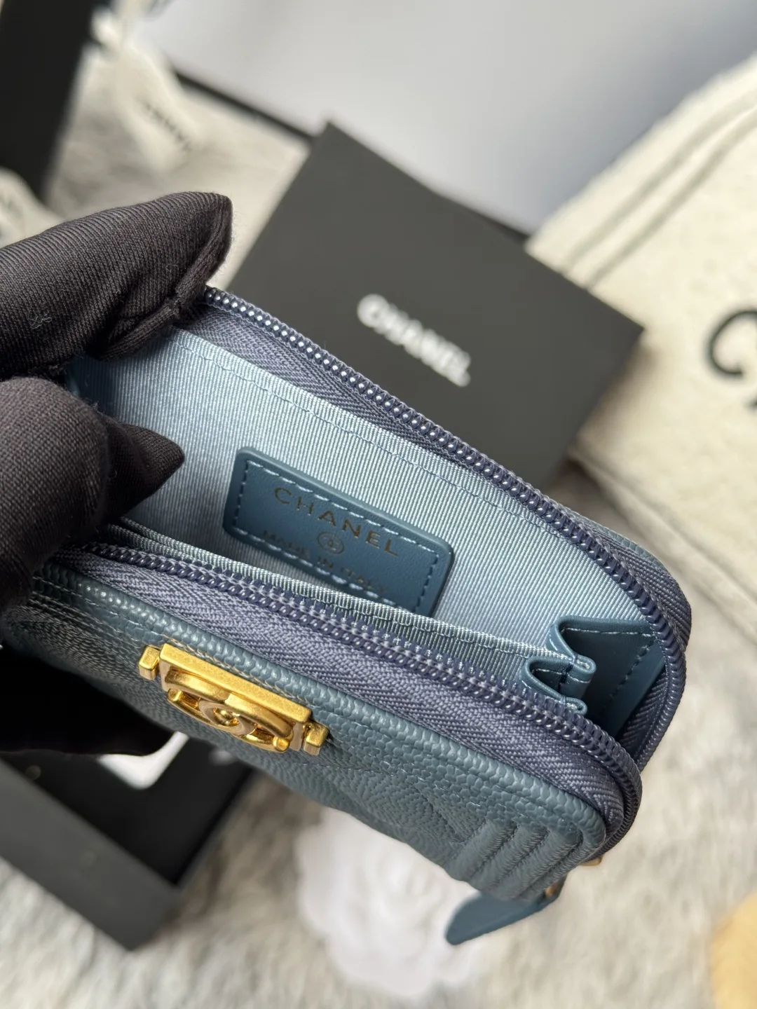 Chanel A80602 BOY Diamond Quilted Coin Purse - Detail view 9