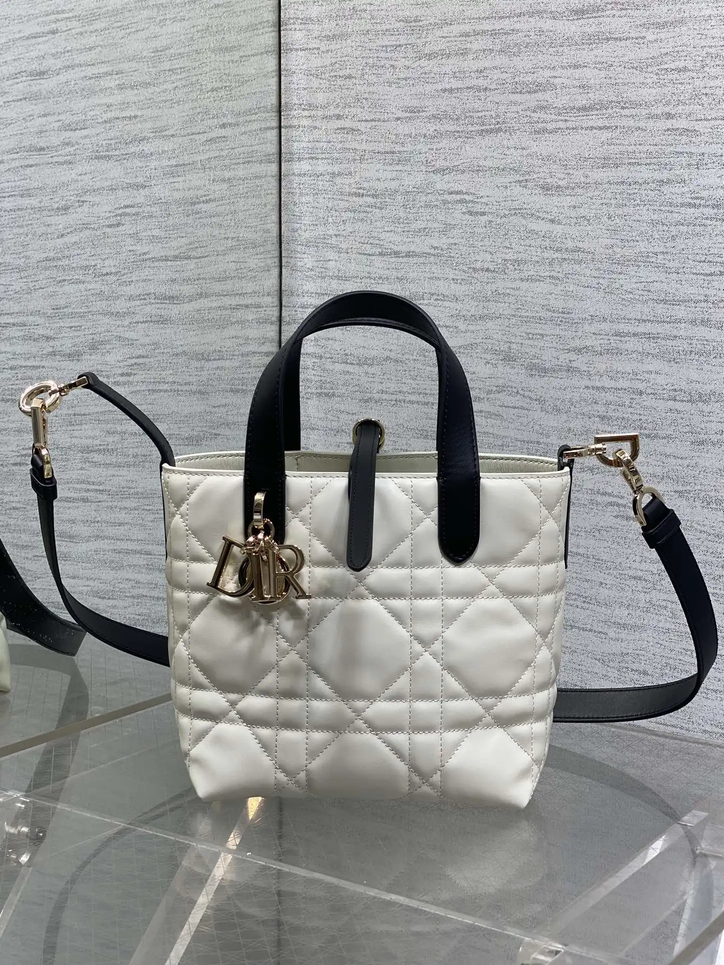 Dior Toujours Vertical Small Handbag in Black and White - Detail view 2
