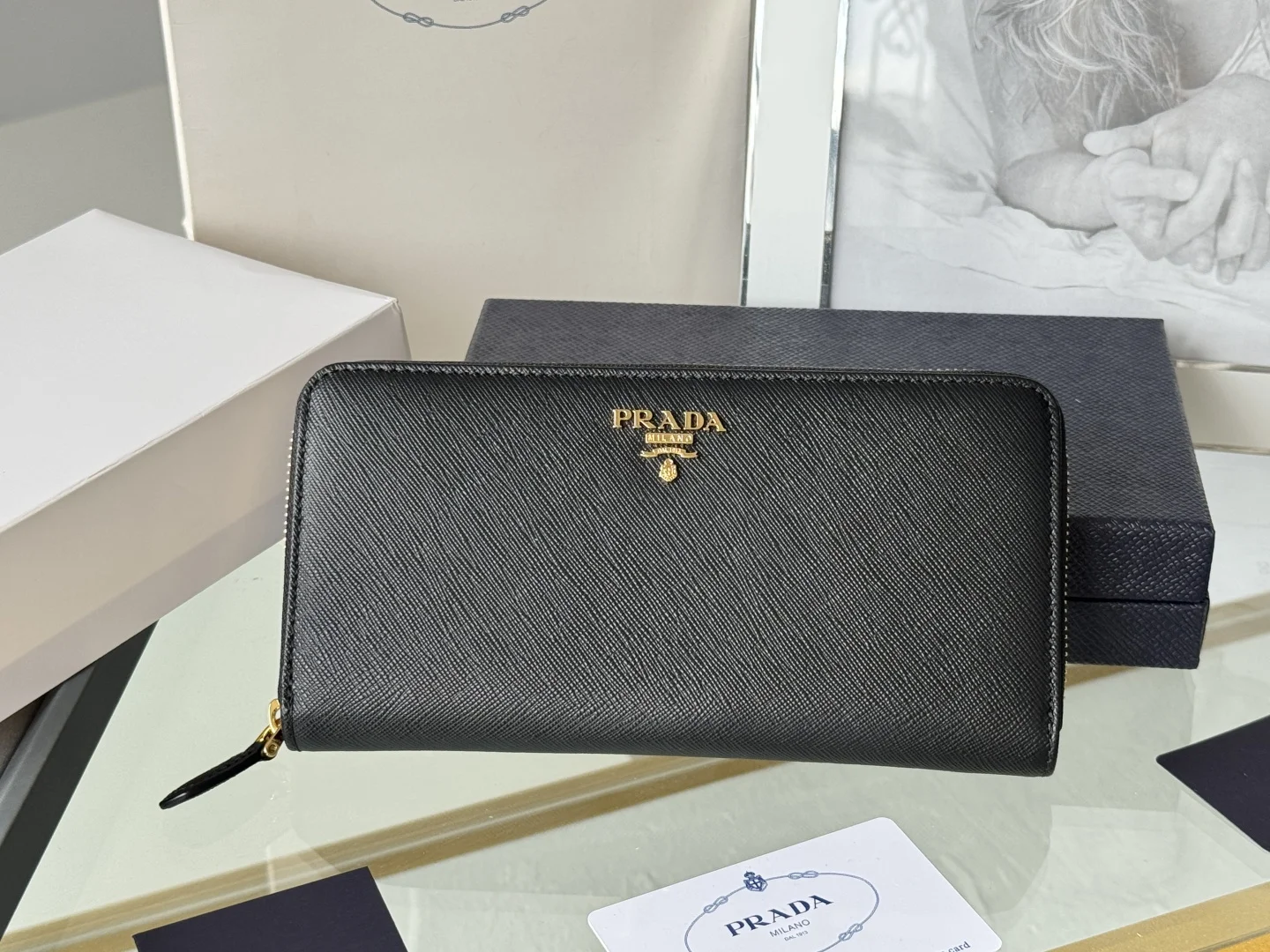 Prada 1ML506 Cross Grain Cowhide Zipper Wallet - Detail view 2