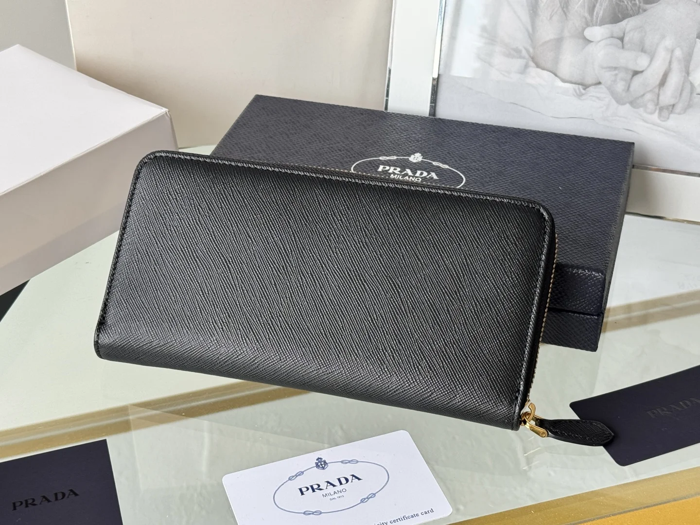 Prada 1ML506 Cross Grain Cowhide Zipper Wallet - Detail view 3