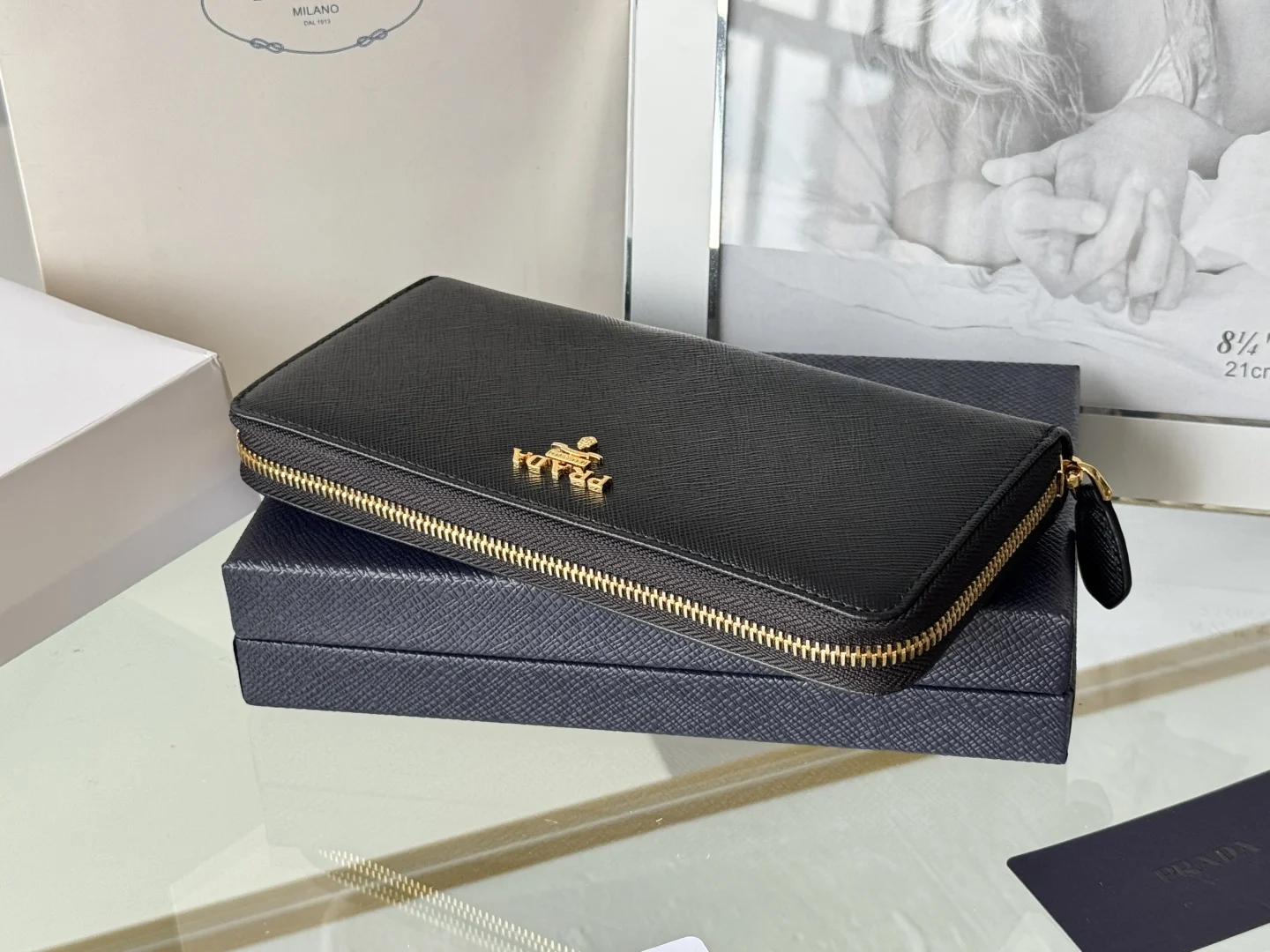 Prada 1ML506 Cross Grain Cowhide Zipper Wallet - Detail view 4