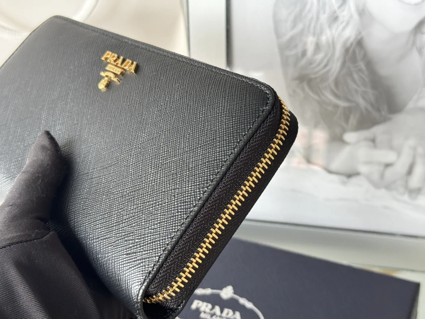 Prada 1ML506 Cross Grain Cowhide Zipper Wallet - Detail view 8