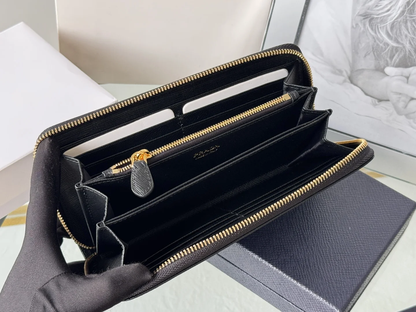 Prada 1ML506 Cross Grain Cowhide Zipper Wallet - Detail view 9