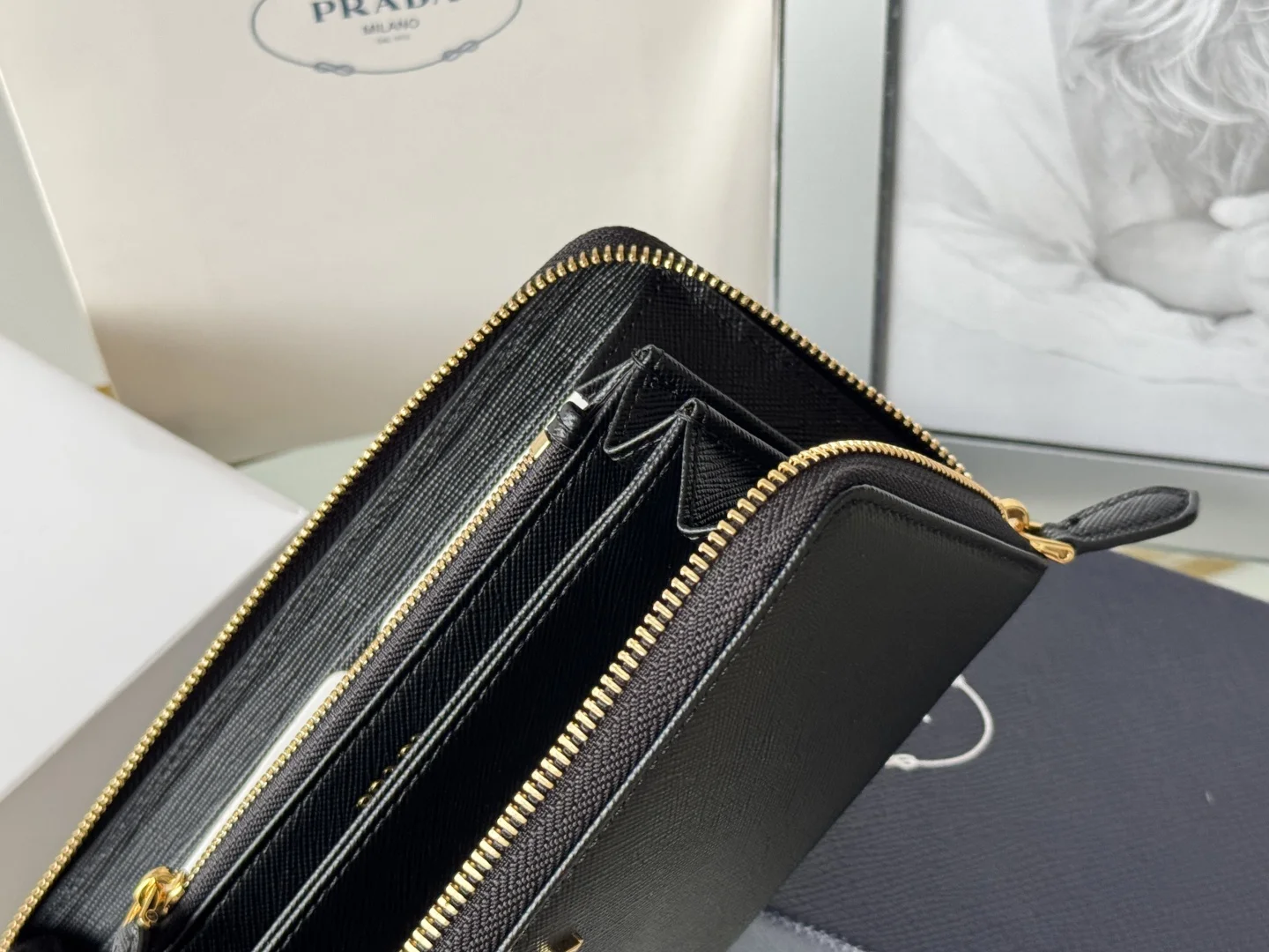 Prada 1ML506 Cross Grain Cowhide Zipper Wallet - Detail view 10