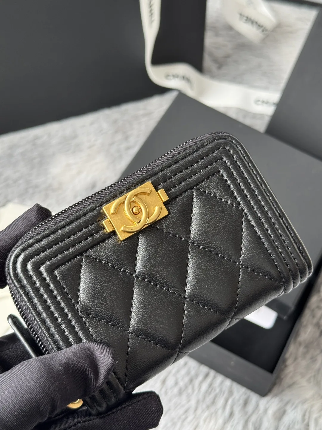 Chanel A80602 BOY Diamond Quilted Coin Purse - Detail view 7
