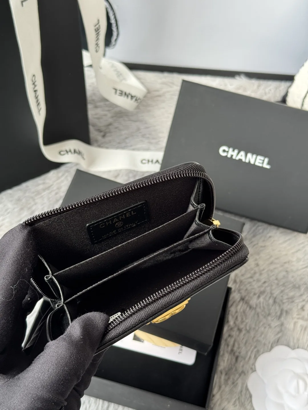 Chanel A80602 BOY Diamond Quilted Coin Purse - Detail view 8