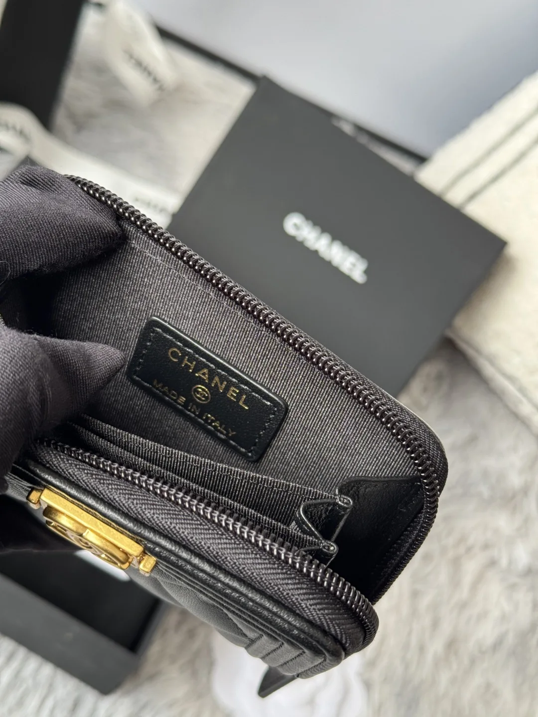 Chanel A80602 BOY Diamond Quilted Coin Purse - Detail view 9
