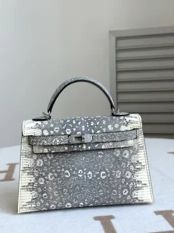 Kelly二代19cm进口原厂蜥蜴皮 沙漠色 全套手打钉五金  手缝蜜蜡线制做  实拍