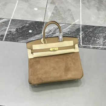 Birkin 25 奶茶色金扣Swift  麂皮 内里山羊皮 蜡线半手缝手打铜钉全钢五金