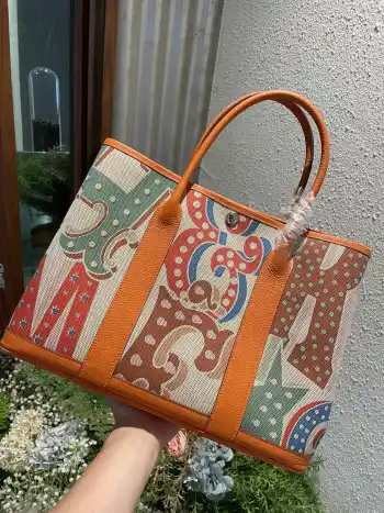 半手工 Garden 花园包36cm  帆布拼togo皮 同步专柜最新涂鸦 全钢五金 蜜蜡线