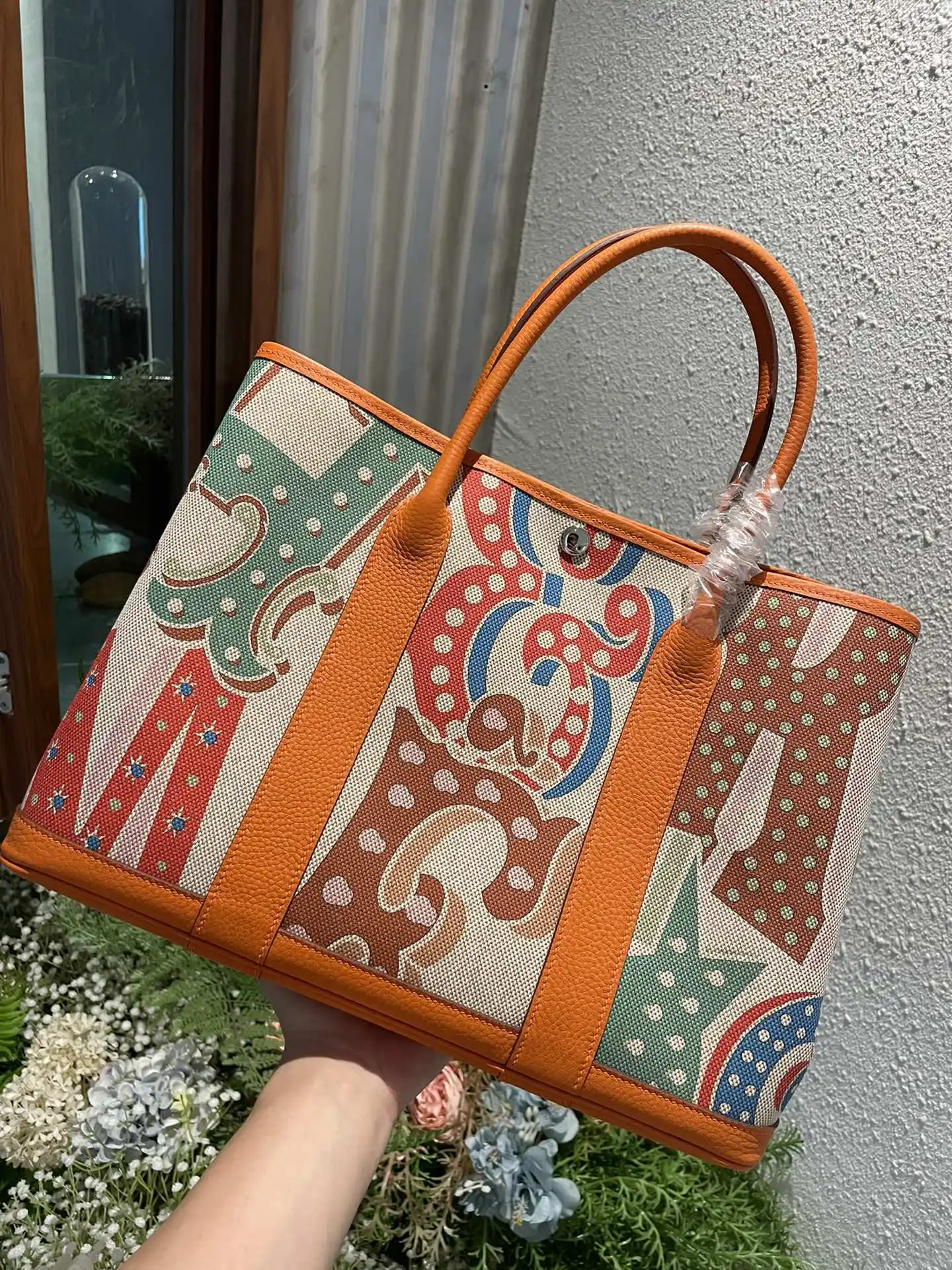 半手工 Garden 花园包36cm 帆布拼togo皮 同步专柜最新涂鸦 全钢五金 蜜蜡线