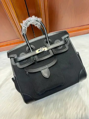 Birkin 25Cm Cargo 黑色 帆布拼swift 银扣