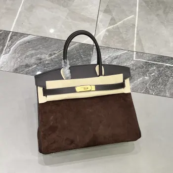 Birkin 30 咖啡色金扣Swift  麂皮 内里山羊皮 蜡线半手缝手打铜钉全钢五金金扣银扣