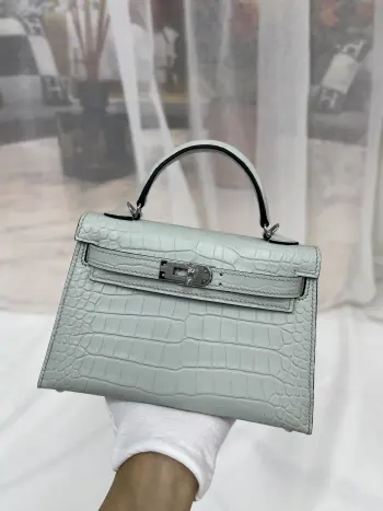 mini二代19Cm美洲鳄鱼雾面 水晶灰色银扣对版专柜美洲鳄鱼