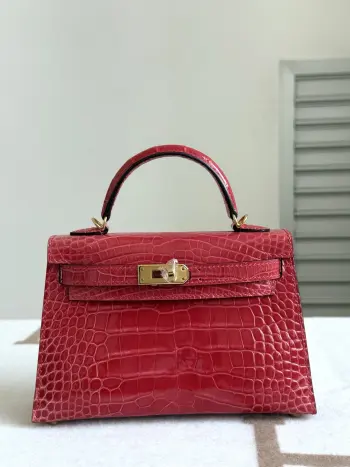 对版专柜美洲鳄鱼 Kelly二代19cm进口HCP 美洲亮面鳄鱼皮 Q5中国红 全套手打钉五金  手缝蜜蜡线制做  现货实拍