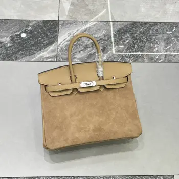 Birkin 25 奶茶色银扣Swift  麂皮 内里山羊皮 蜡线半手缝手打铜钉全钢五金