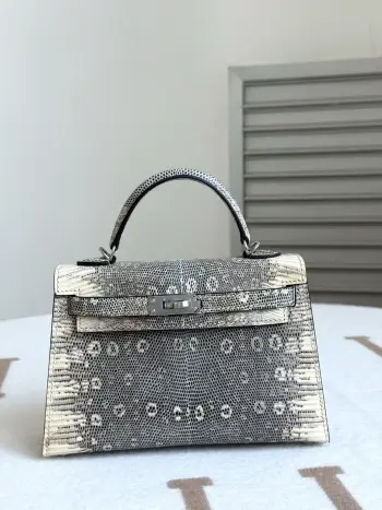 Kelly二代19cm进口原厂蜥蜴皮 沙漠色 全套手打钉五金  手缝蜜蜡线制做  实拍