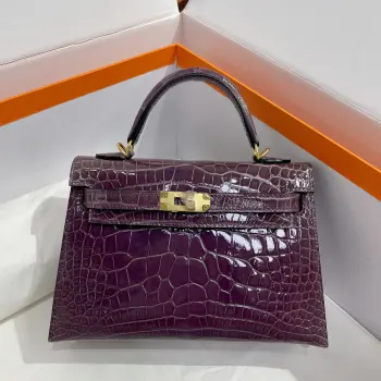对版专柜美洲鳄鱼 Kelly二代19cm进口亮面美洲鳄鱼皮 金扣 手缝蜡线 
