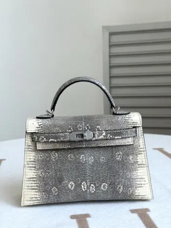 Kelly二代19cm进口原厂蜥蜴皮 沙漠色 全套手打钉五金  手缝蜜蜡线制做  实拍