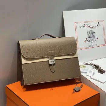 半手工 Sac a Depeches 密码锁 男士公文包 电脑包 38cm A级Togo皮 大象灰 银扣专柜同步 蜜蜡线缝制 纯钢五金尺寸 38X28X9