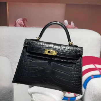 Kelly二代19cm进口美洲雾面鳄鱼皮 手打钉五金  手缝蜜蜡线制做  实拍对版专柜美洲鳄鱼