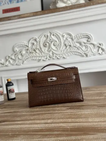 现货半手工 俗称kelly凯莉迷你一代手包hermes  kelly mini 鳄鱼纹牛皮半手工 蜜蜡缝线颜色 金棕 银扣尺寸 22cm