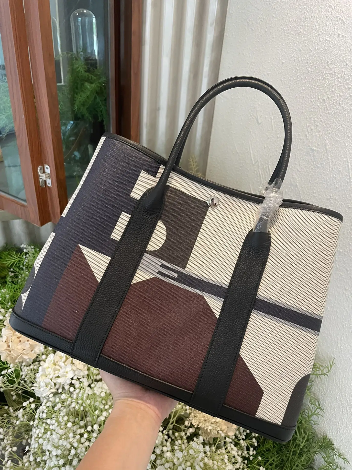 半手工 Garden 花园包36cm 帆布拼togo皮 同步专柜最新涂鸦 全钢五金 蜜蜡线