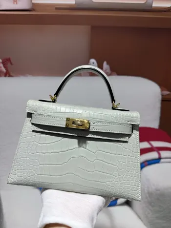 Kelly二代19cm 进口美洲雾面鳄鱼皮  水晶灰 手缝蜡线 实拍 对版专柜美洲鳄鱼