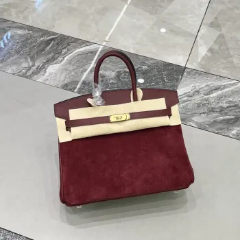Birkin 25 酒红金扣Swift  麂皮 内里山羊皮 蜡线半手缝手打铜钉全钢五金