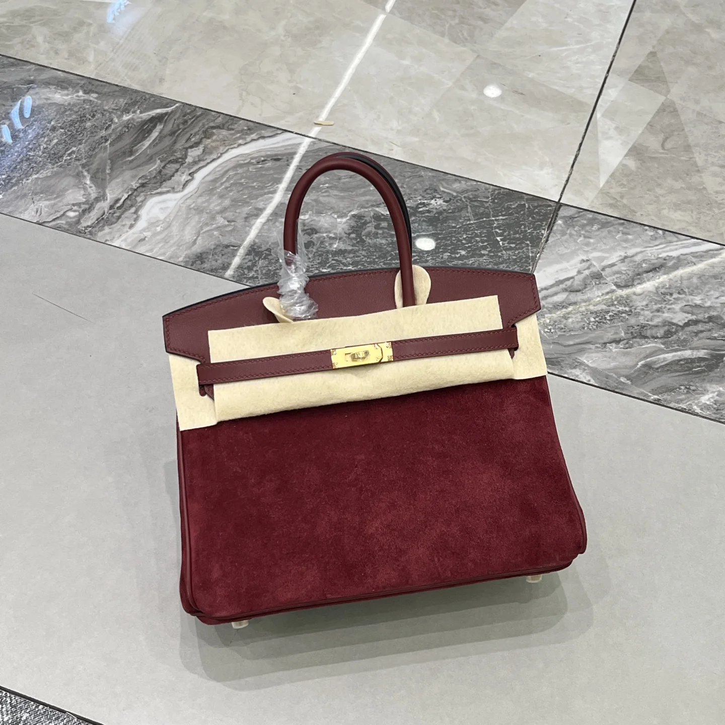 Birkin 25 酒红金扣Swift 麂皮 内里山羊皮 蜡线半手缝手打铜钉全钢五金