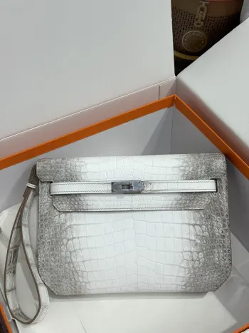 Kelly depeches 25cm 手包 进口雾面鳄鱼肚皮喜马拉雅白 全套手打钉五金 手缝蜡线 