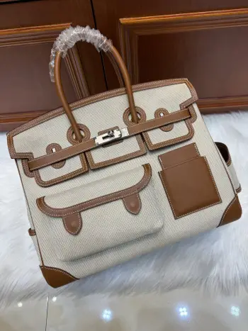  铂金 Birkin Cargo  35Cm  金棕swift拼米白帆布 银扣