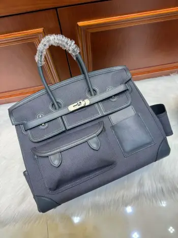  铂金 Birkin Cargo  35Cm 午夜蓝 swift拼帆布 银扣
