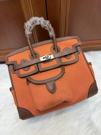 Birkin 25Cm Cargo swift金棕 橙色布料 银扣