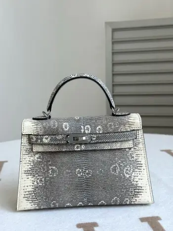 Kelly二代19cm进口原厂蜥蜴皮 沙漠色 全套手打钉五金  手缝蜜蜡线制做  实拍