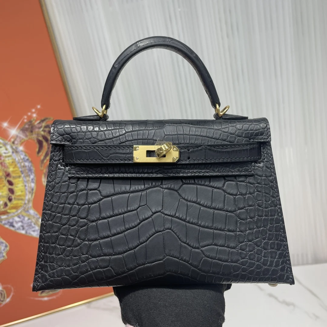Kelly二代19 cm进口美洲雾面鳄鱼皮 手工缝制 对版专柜美洲鳄鱼