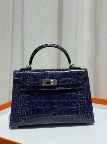 对版专柜美洲鳄鱼 Kelly二代19cm进口美洲亮面鳄鱼皮 宝石蓝色 全套手打钉五金  手缝蜜蜡线制做 现货实拍