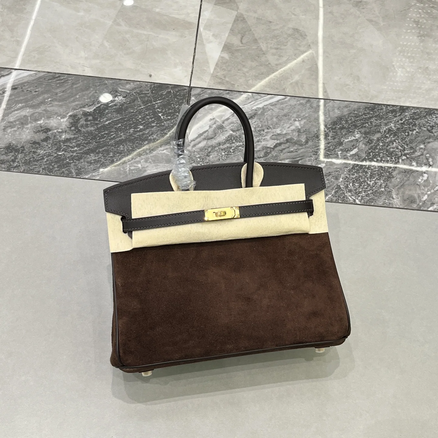 Birkin 25 咖啡色金扣Swift 麂皮 内里山羊皮 蜡线半手缝手打铜钉全钢五金金扣银扣