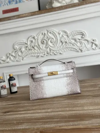 现货半手工 俗称kelly凯莉迷你一代手包hermes  kelly mini 鳄鱼纹牛皮半手工 蜜蜡缝线颜色 喜马拉雅 金扣尺寸 22cm