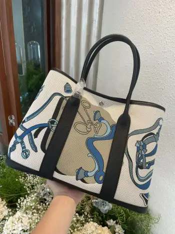 半手工 Garden 花园包36cm  帆布拼togo皮 同步专柜最新涂鸦 全钢五金 蜜蜡线