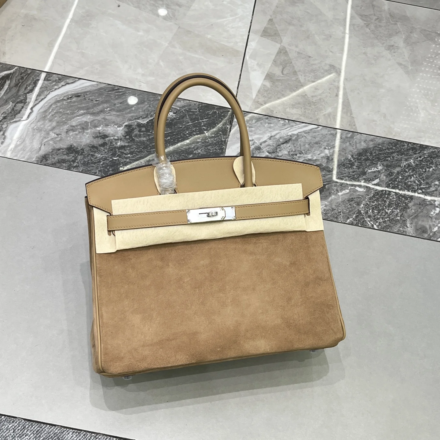 Birkin 30 奶茶色银扣Swift 麂皮 内里山羊皮 蜡线半手缝手打铜钉全钢五金