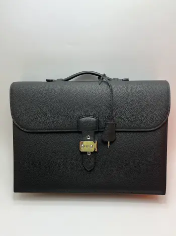 半手工 Sac a Depeches 密码锁 男士公文包 电脑包 39cm A级Togo皮 黑色 银扣专柜同步 手工蜡线缝制 纯钢五金